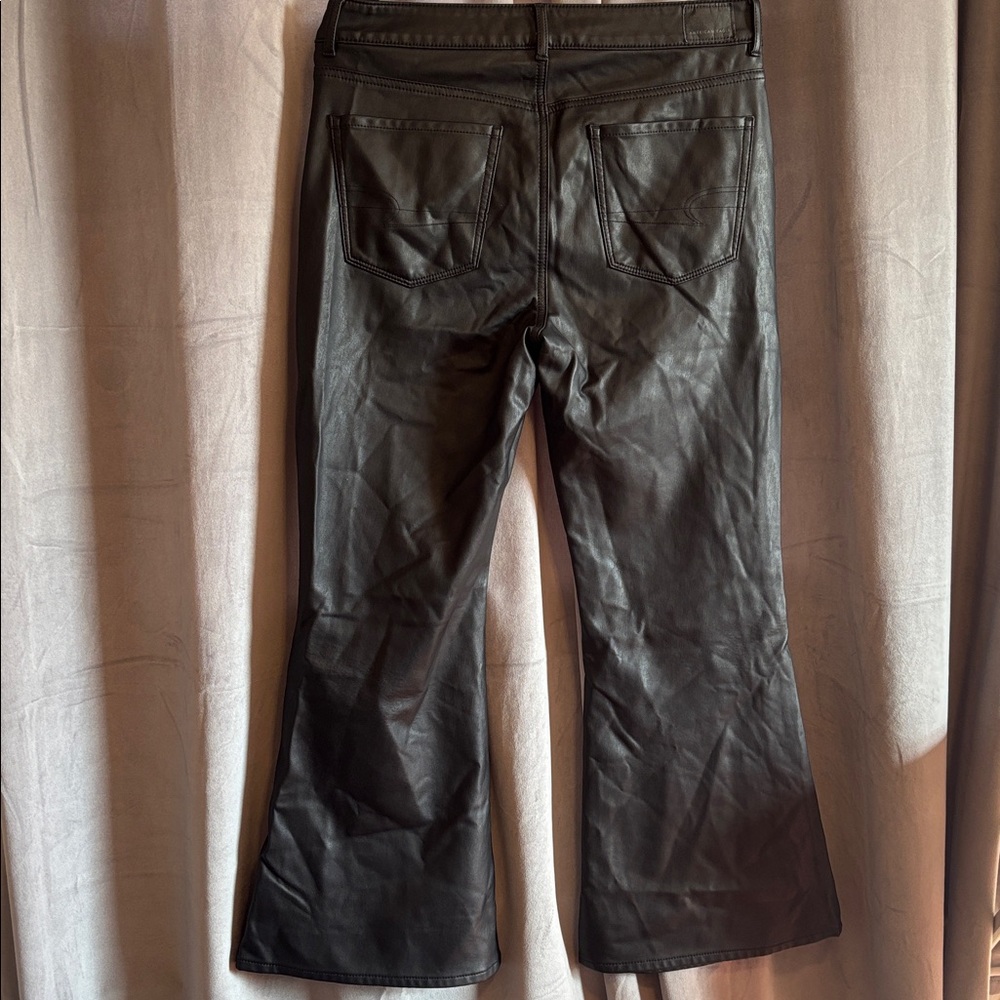 American Eagle Outfitters Faux Leather Black Flare Pants - Picture 2 of 2